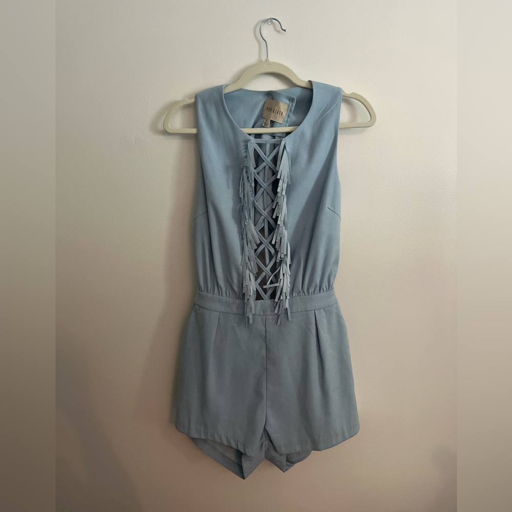 Never worn Moon River light blue open back romper with fringe detail 💙 - Picture 1 of 3
